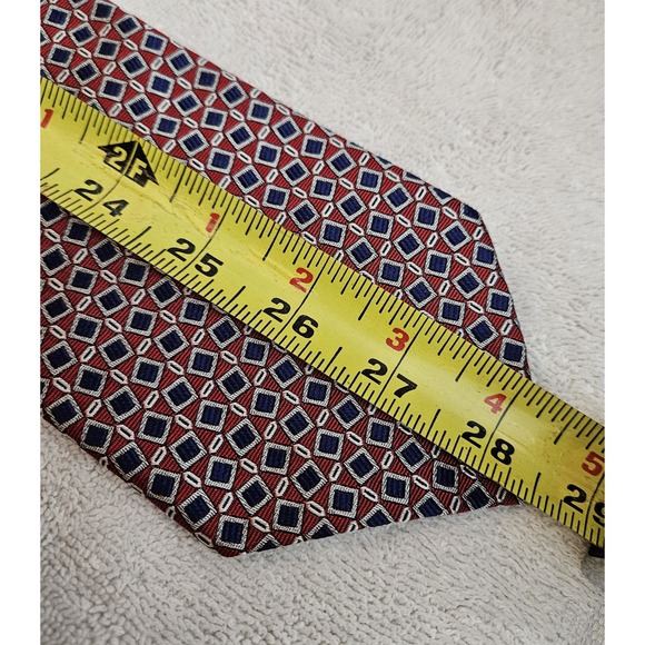 Lauren Ralph Lauren Tie Red Blue Silver Geometric LRL‎ Green Label Designer Mens - Picture 6 of 7